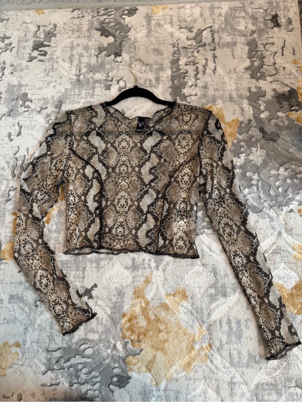 Windsor Beige Brown Snake-Print Mesh Long Sleeve Top